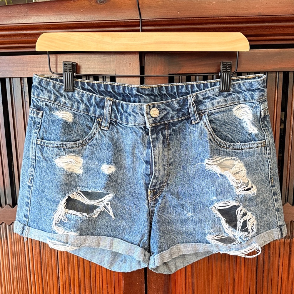 H&M Blue Distressed Jean Shorts
